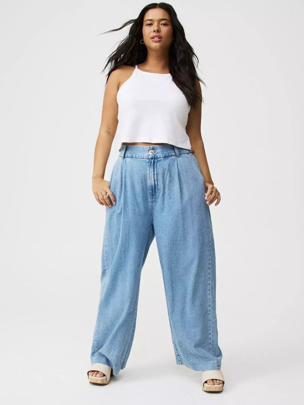 TORRID Women's Plus Size 24 Tall High-Rise Wide Leg Denim Trouser Cotton Jeans